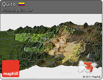Satellite Panoramic Map of Quito, darken