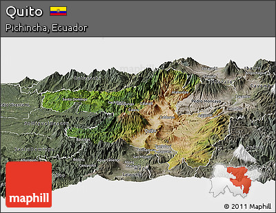Satellite Panoramic Map of Quito, semi-desaturated