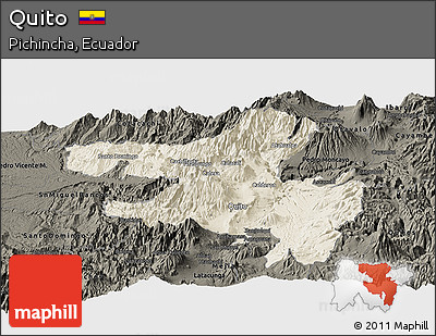 Shaded Relief Panoramic Map of Quito, darken