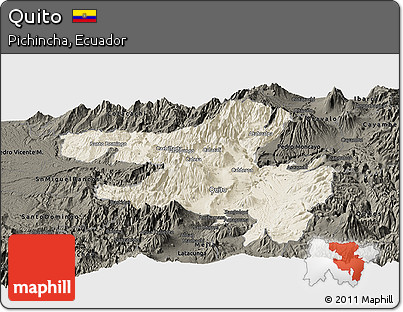 Shaded Relief Panoramic Map of Quito, darken