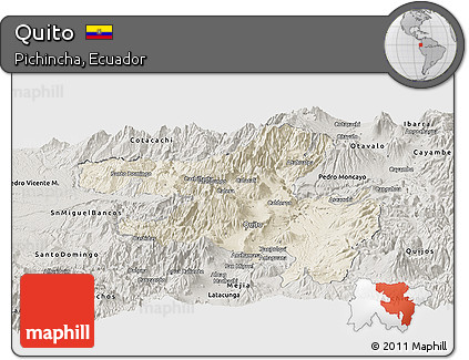 Shaded Relief Panoramic Map of Quito, semi-desaturated