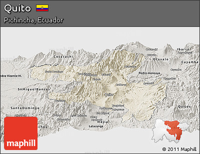 Shaded Relief Panoramic Map of Quito, semi-desaturated
