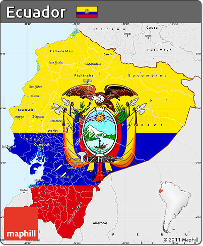 Flag Simple Map of Ecuador, single color outside, borders and labels, flag centered