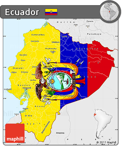 Flag Simple Map of Ecuador, single color outside, borders and labels, flag aligned to the middle
