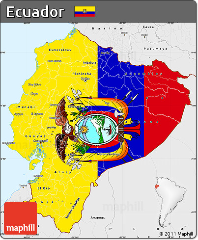 Flag Simple Map of Ecuador, single color outside, borders and labels, flag aligned to the middle