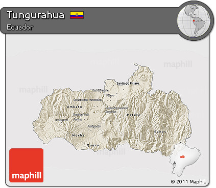 Shaded Relief 3D Map of Tungurahua, single color outside