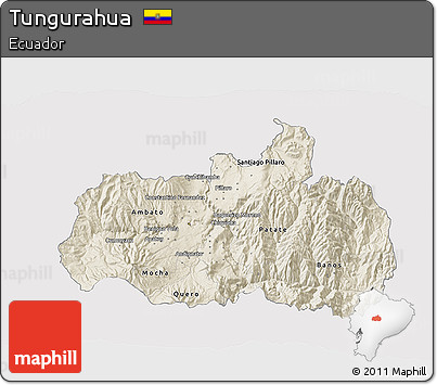 Shaded Relief 3D Map of Tungurahua, single color outside