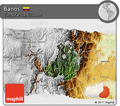 Satellite 3D Map of Banos, physical outside