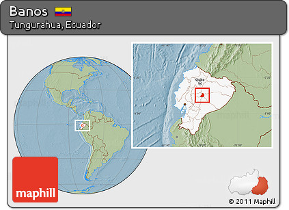 Savanna Style Location Map of Banos, highlighted country, hill shading