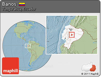 Savanna Style Location Map of Banos, highlighted country, hill shading