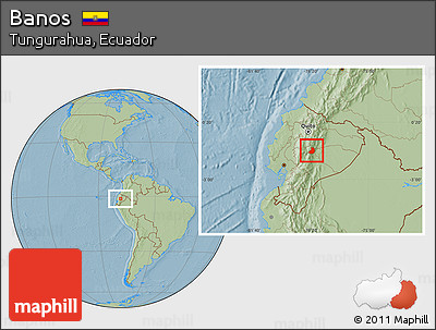 Savanna Style Location Map of Banos, hill shading