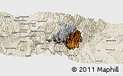 Physical Panoramic Map of Banos, shaded relief outside