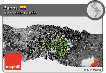 Satellite Panoramic Map of Banos, desaturated