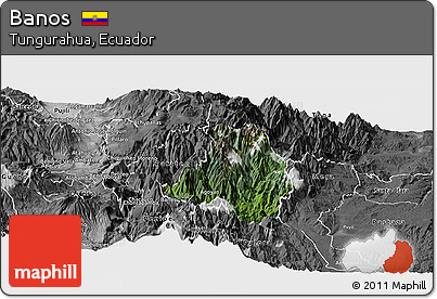 Satellite Panoramic Map of Banos, desaturated