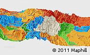 Shaded Relief Panoramic Map of Banos, political outside