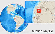 Shaded Relief Location Map of Tungurahua, within the entire country