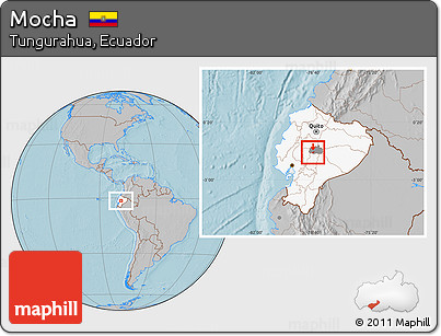 Gray Location Map of Mocha, highlighted country, highlighted parent region, hill shading