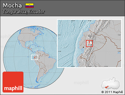 Gray Location Map of Mocha, highlighted parent region, hill shading