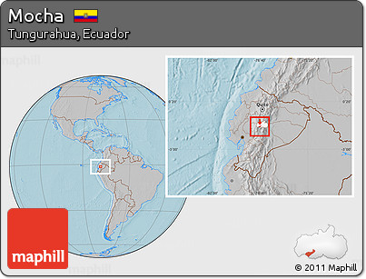 Gray Location Map of Mocha, highlighted parent region, hill shading