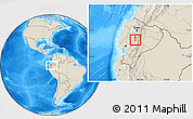Shaded Relief Location Map of Mocha, within the entire country