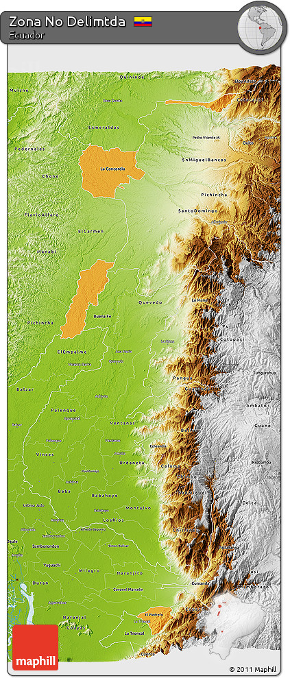 Political 3D Map of Zona No Delimtda, physical outside