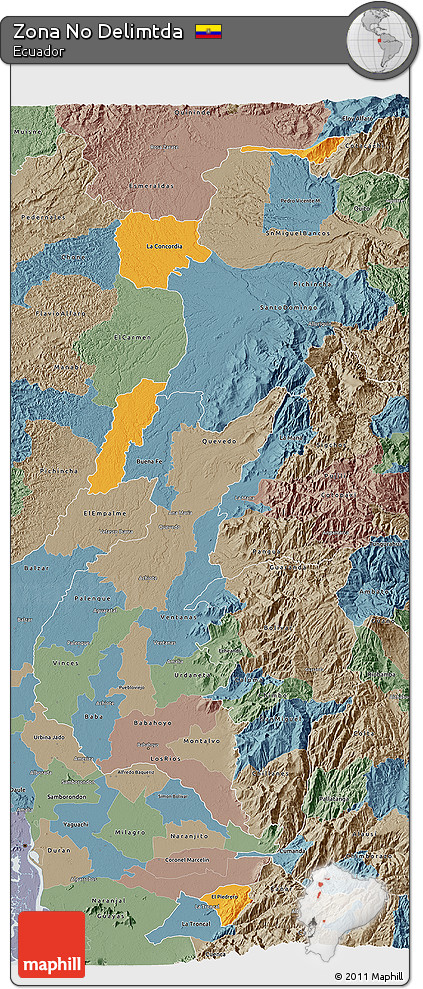 Political 3D Map of Zona No Delimtda, semi-desaturated