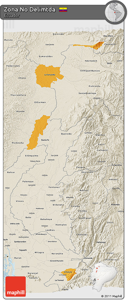 Political 3D Map of Zona No Delimtda, shaded relief outside
