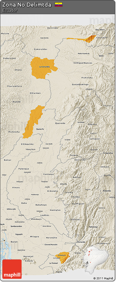 Political 3D Map of Zona No Delimtda, shaded relief outside