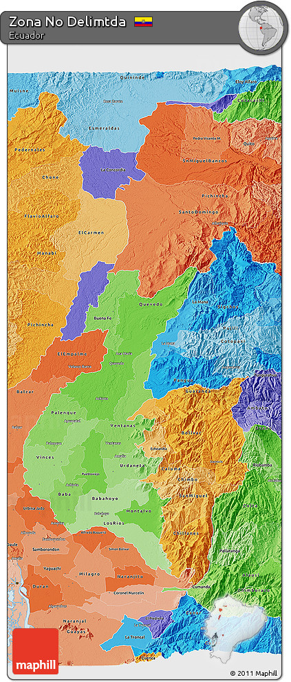 Political Shades 3D Map of Zona No Delimtda