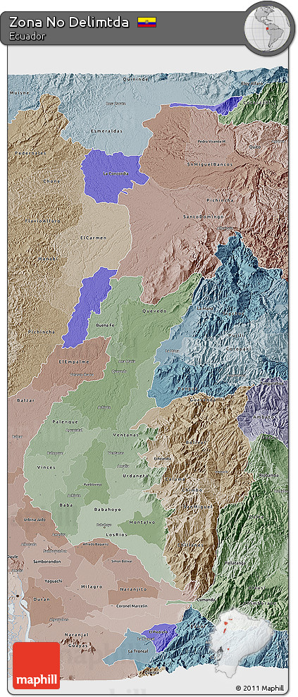 Political Shades 3D Map of Zona No Delimtda, semi-desaturated