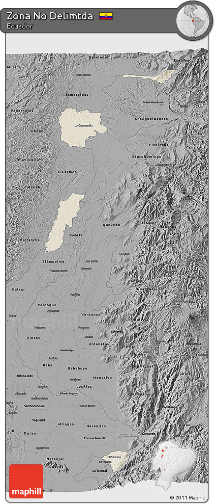 Shaded Relief 3D Map of Zona No Delimtda, darken, desaturated
