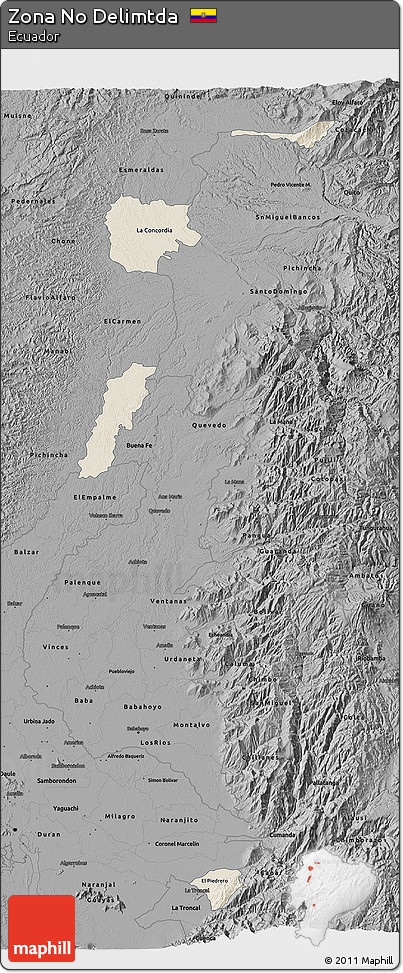 Shaded Relief 3D Map of Zona No Delimtda, darken, desaturated