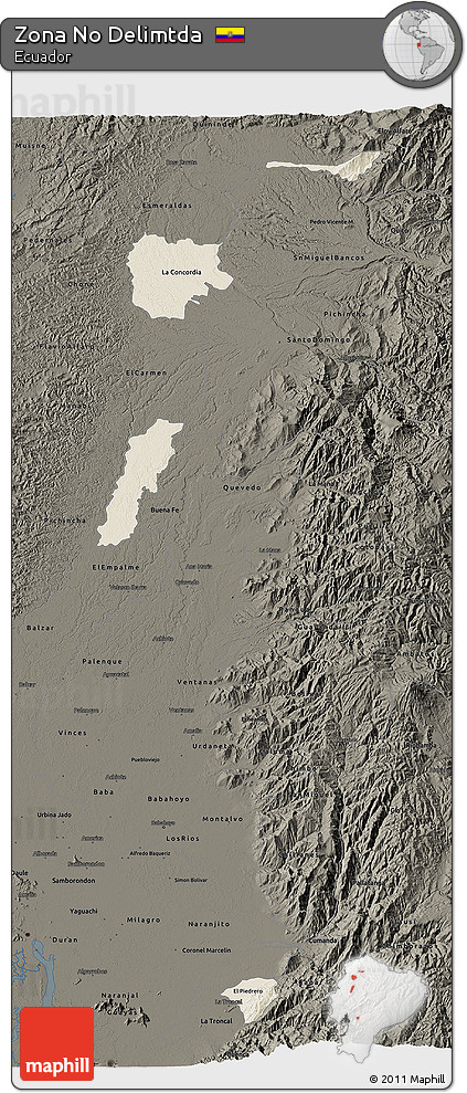Shaded Relief 3D Map of Zona No Delimtda, darken