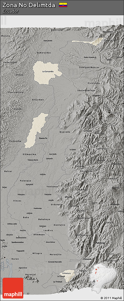 Shaded Relief 3D Map of Zona No Delimtda, darken, semi-desaturated