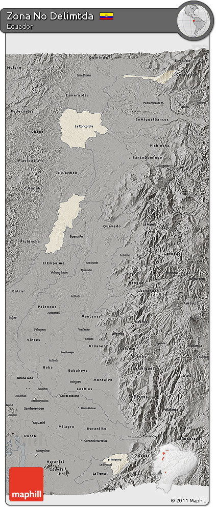 Shaded Relief 3D Map of Zona No Delimtda, darken, semi-desaturated