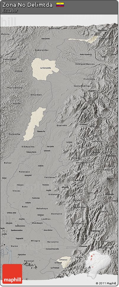 Shaded Relief 3D Map of Zona No Delimtda, darken, semi-desaturated