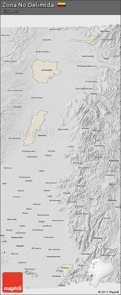 Shaded Relief 3D Map of Zona No Delimtda, desaturated