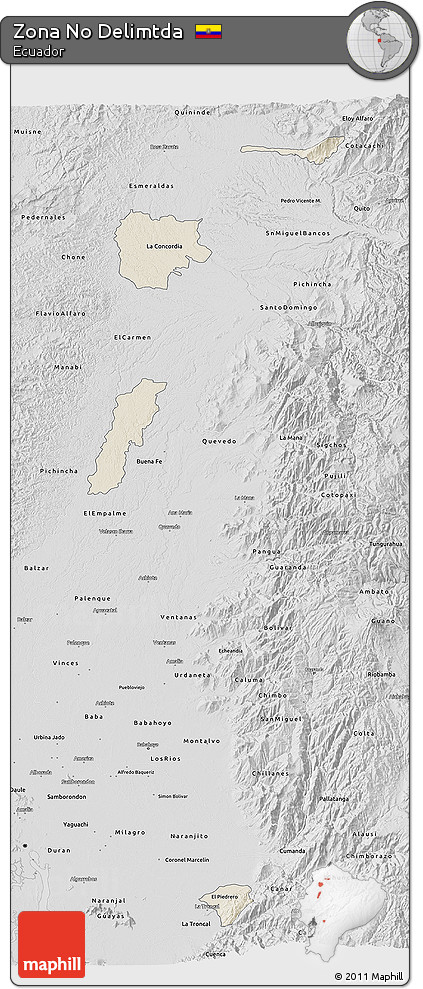 Shaded Relief 3D Map of Zona No Delimtda, desaturated