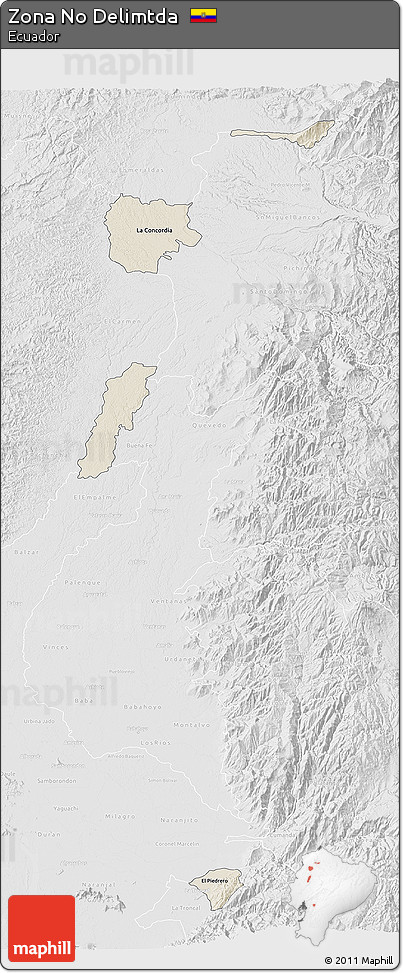 Shaded Relief 3D Map of Zona No Delimtda, lighten, desaturated