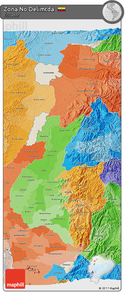 Shaded Relief 3D Map of Zona No Delimtda, political shades outside