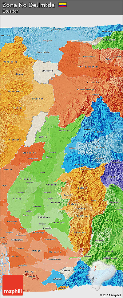 Shaded Relief 3D Map of Zona No Delimtda, political shades outside
