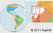 Political Location Map of Zona No Delimtda, highlighted country, within the entire country