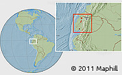 Savanna Style Location Map of Zona No Delimtda, within the entire country, hill shading