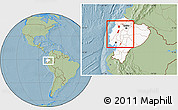 Savanna Style Location Map of Zona No Delimtda, highlighted country, within the entire country, hill shading