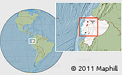 Savanna Style Location Map of Zona No Delimtda, highlighted country, hill shading