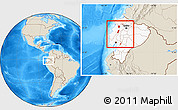 Shaded Relief Location Map of Zona No Delimtda, highlighted country, within the entire country