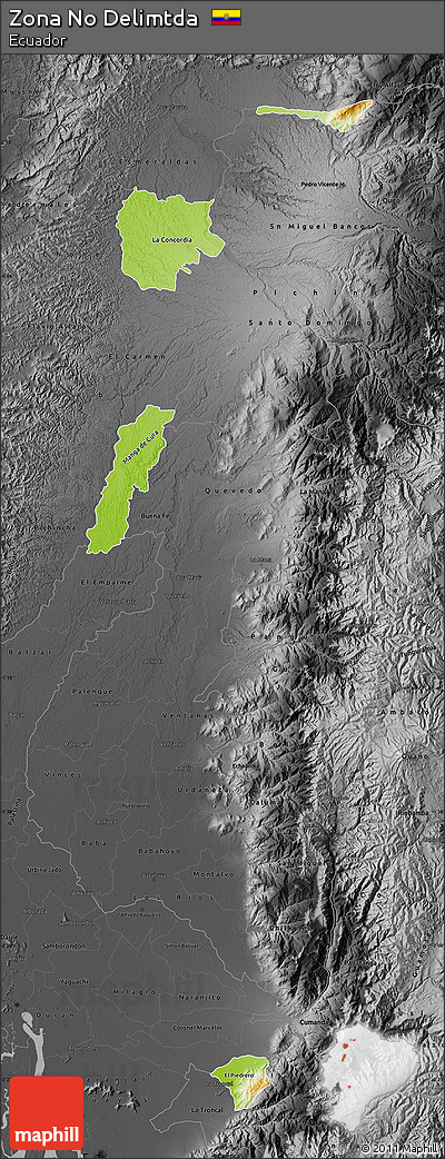 Physical Map of Zona No Delimtda, darken, desaturated