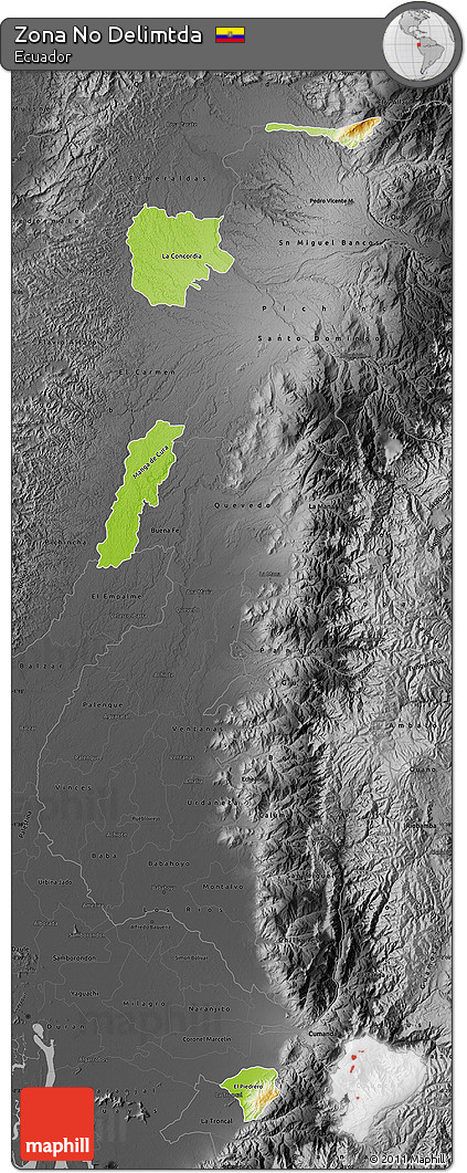 Physical Map of Zona No Delimtda, darken, desaturated