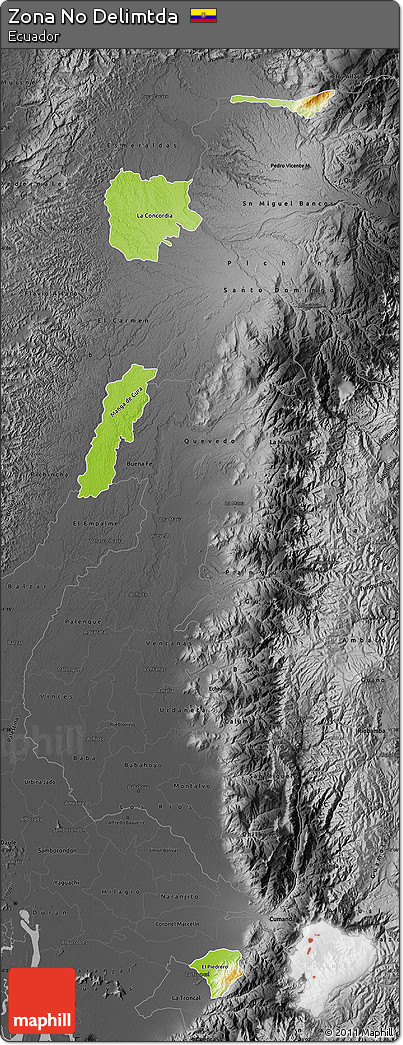 Physical Map of Zona No Delimtda, darken, desaturated