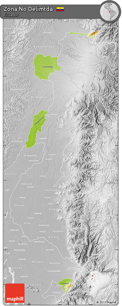 Physical Map of Zona No Delimtda, lighten, desaturated